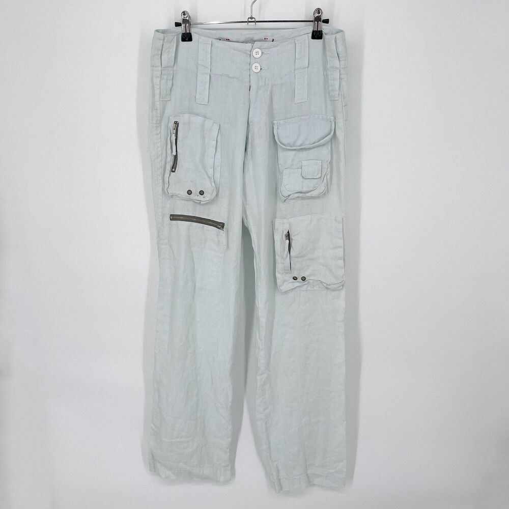 Pete & Greta by Johnny Was Womens NEW Linen Lightweight Cargo Pants Sz 2 Lt blue